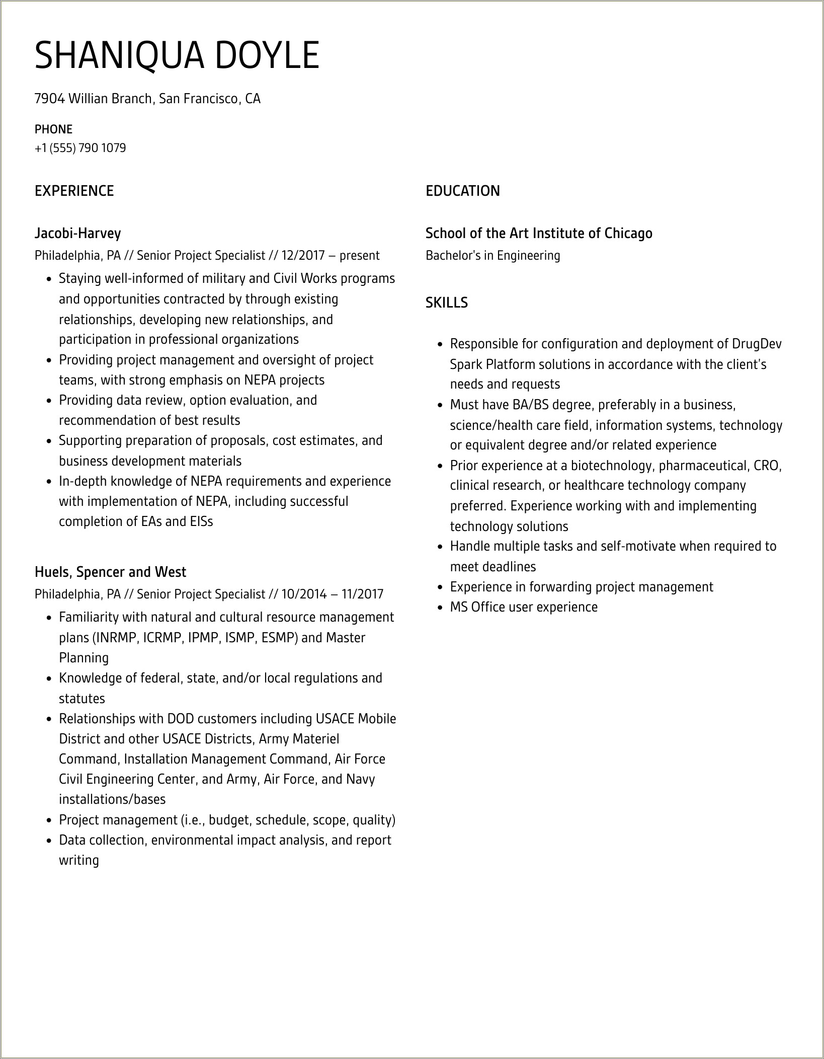 Senior Project From School In Resume