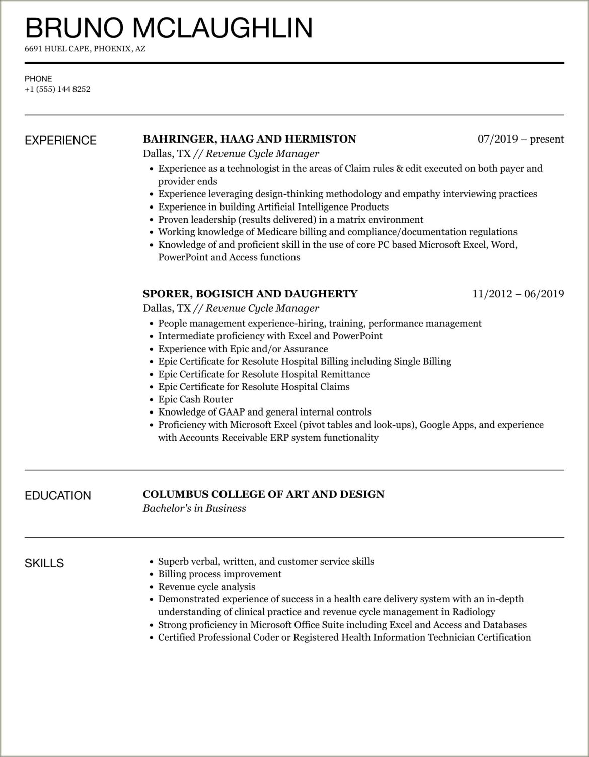 Senior Revenue Accounts Receivable Manager Resume Headline Examples