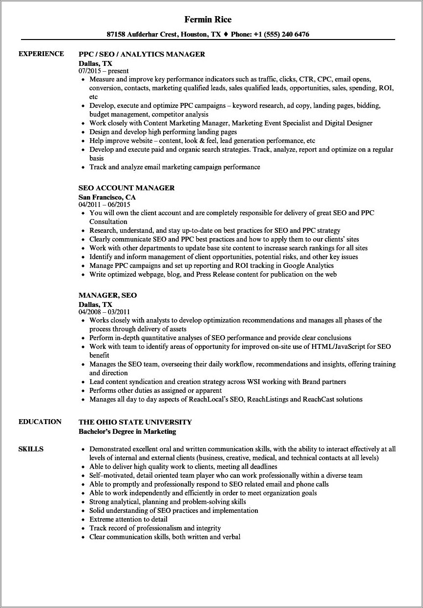 Seo Resume But No Work Experience