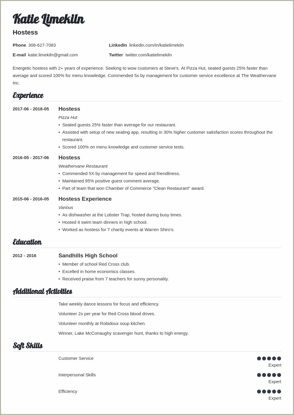 Server And Hostess Resume Examples And Samples