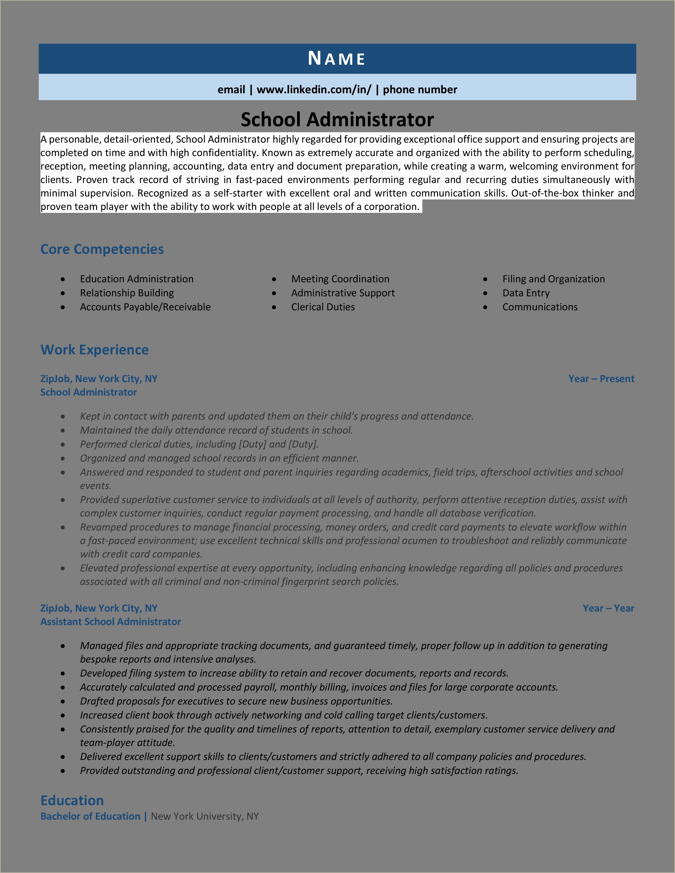 Service Administrator Job Description For Resume