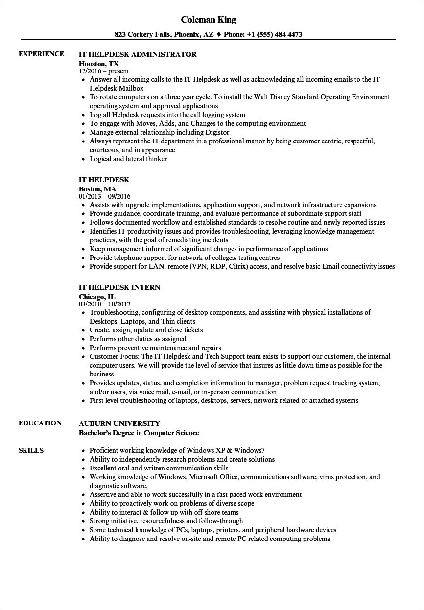 Service Desk Specialist Job Description For Resume