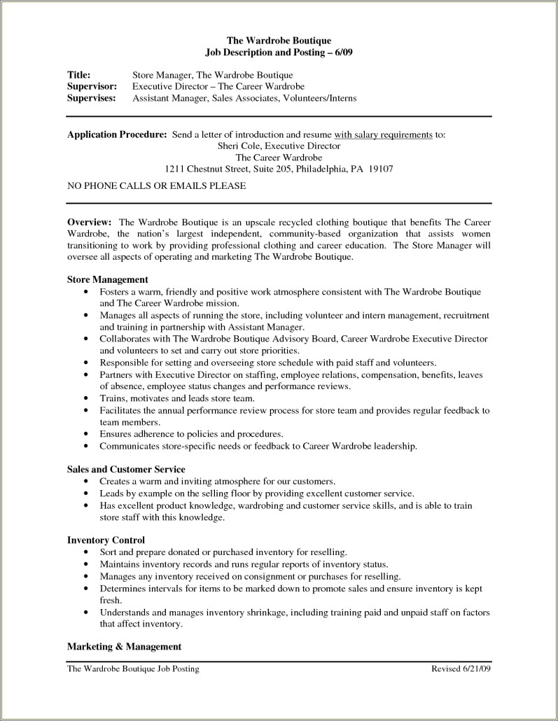 Service Sales Job Description For Resume