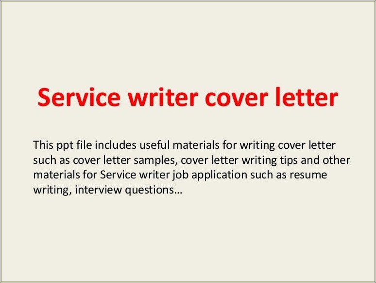 Service Writer Job Description For Resume