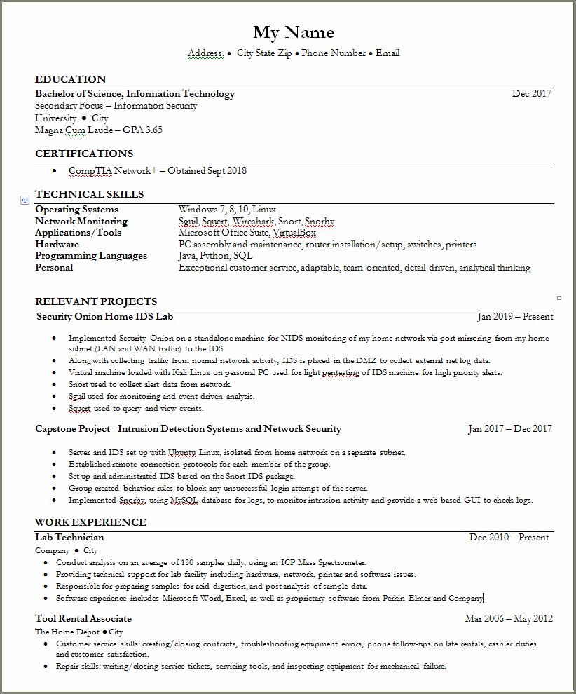 Setting And Maintaining Home Network Experience Resume
