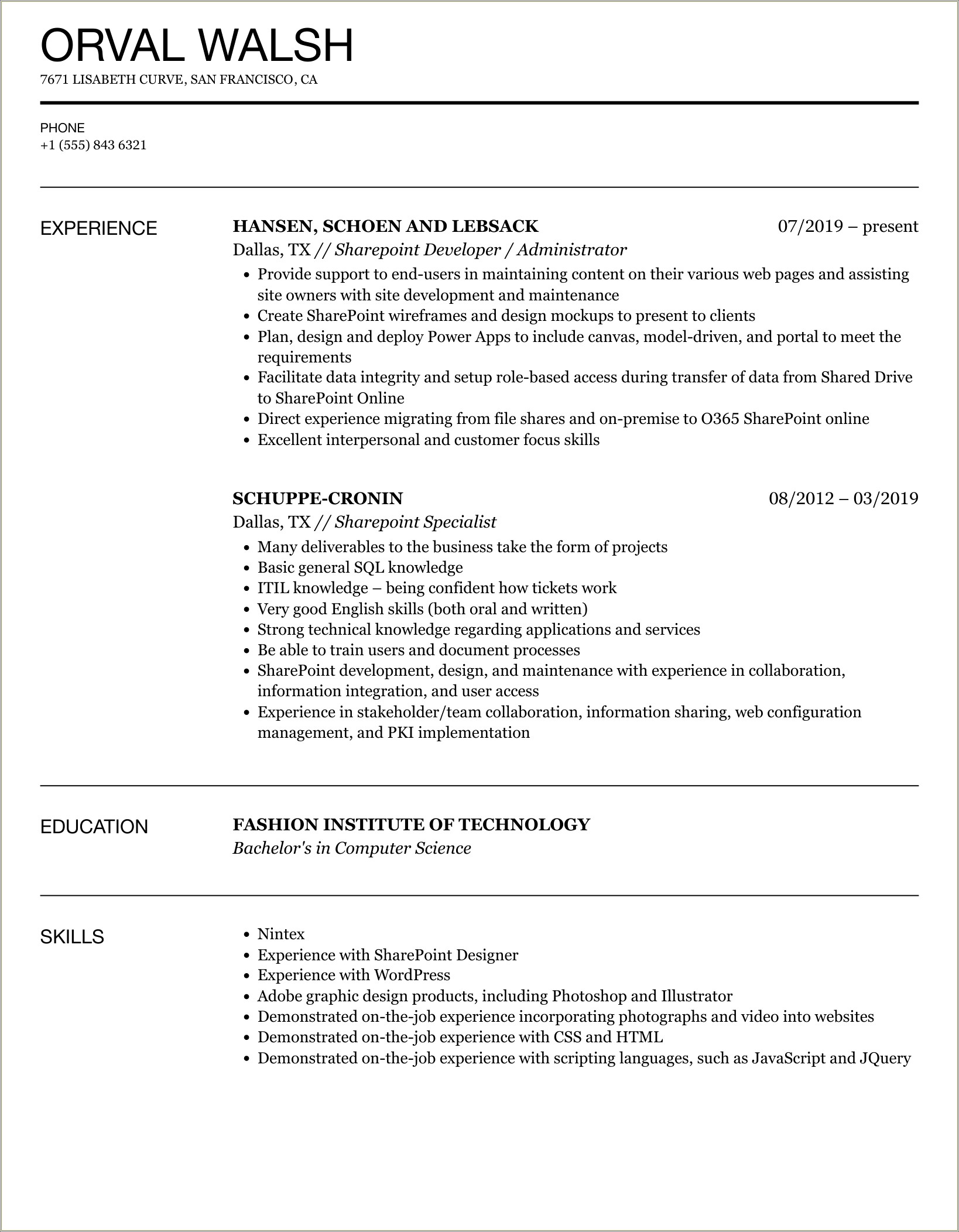 Sharepoint Resume With 6 Years Experiance