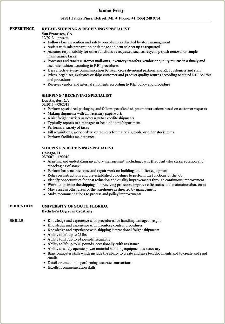 Shipping And Receiving Clerk Resume Objective