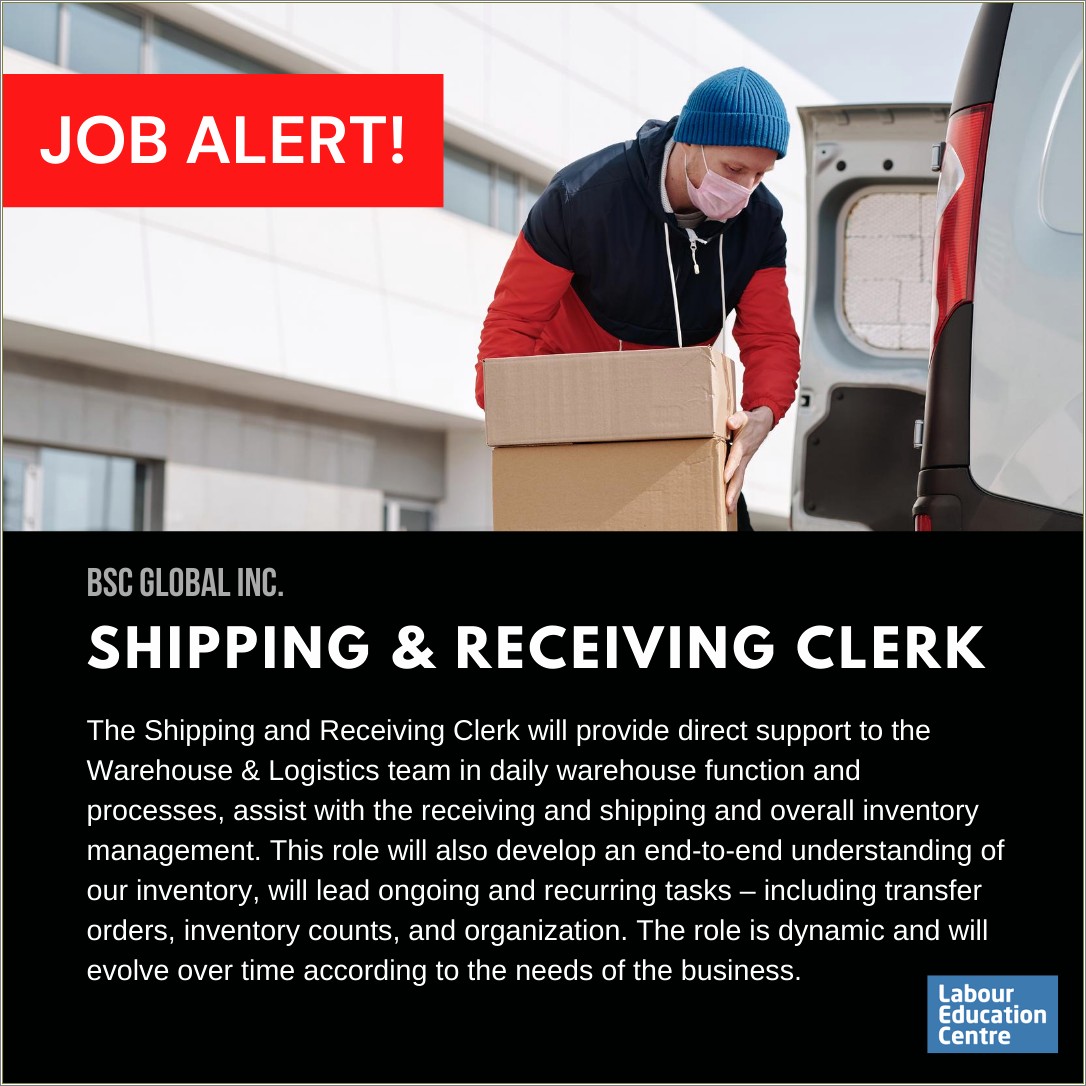 Shipping And Receiving Clerk Skills Resume