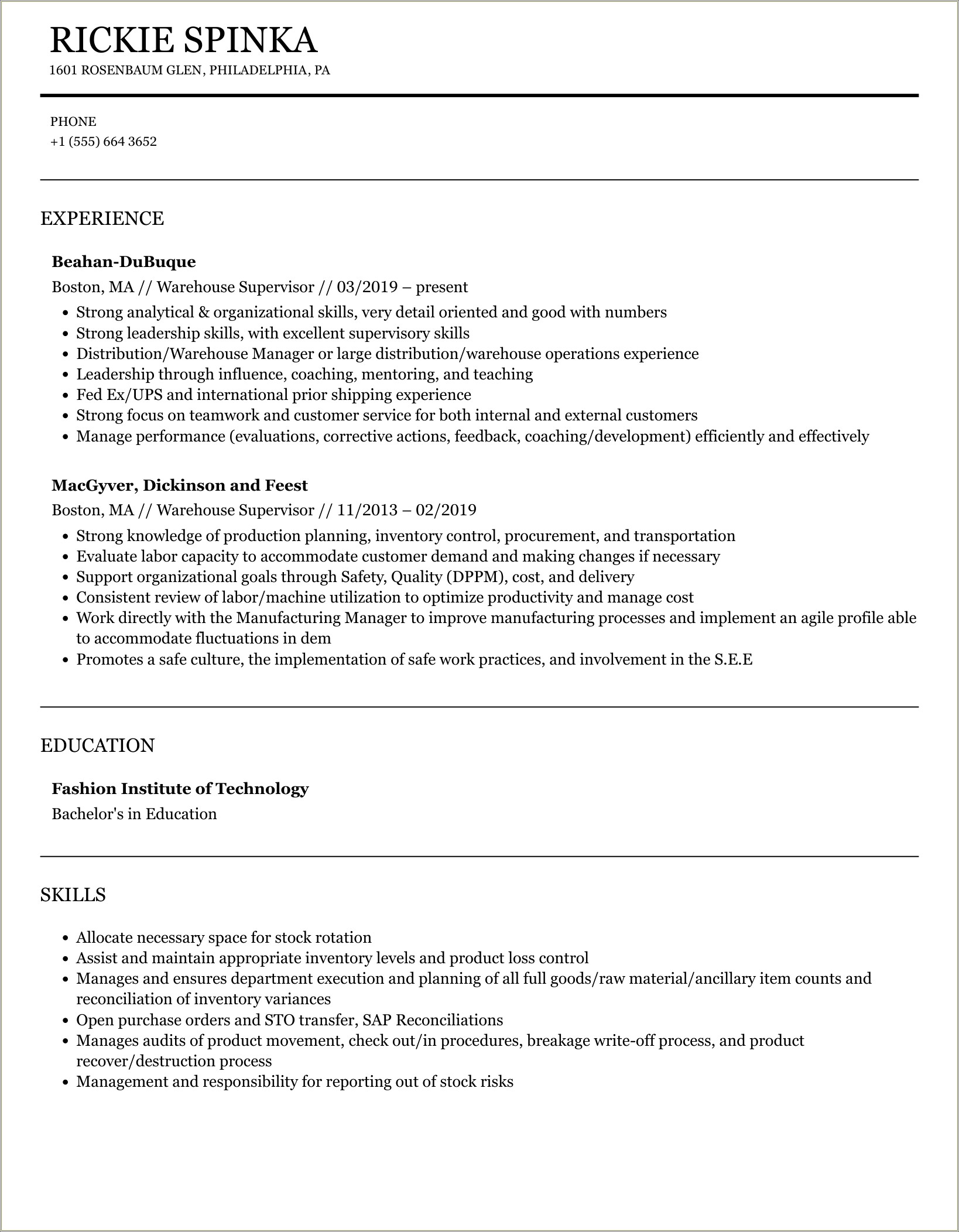 Shipping And Receiving Supervisor Resume Samples
