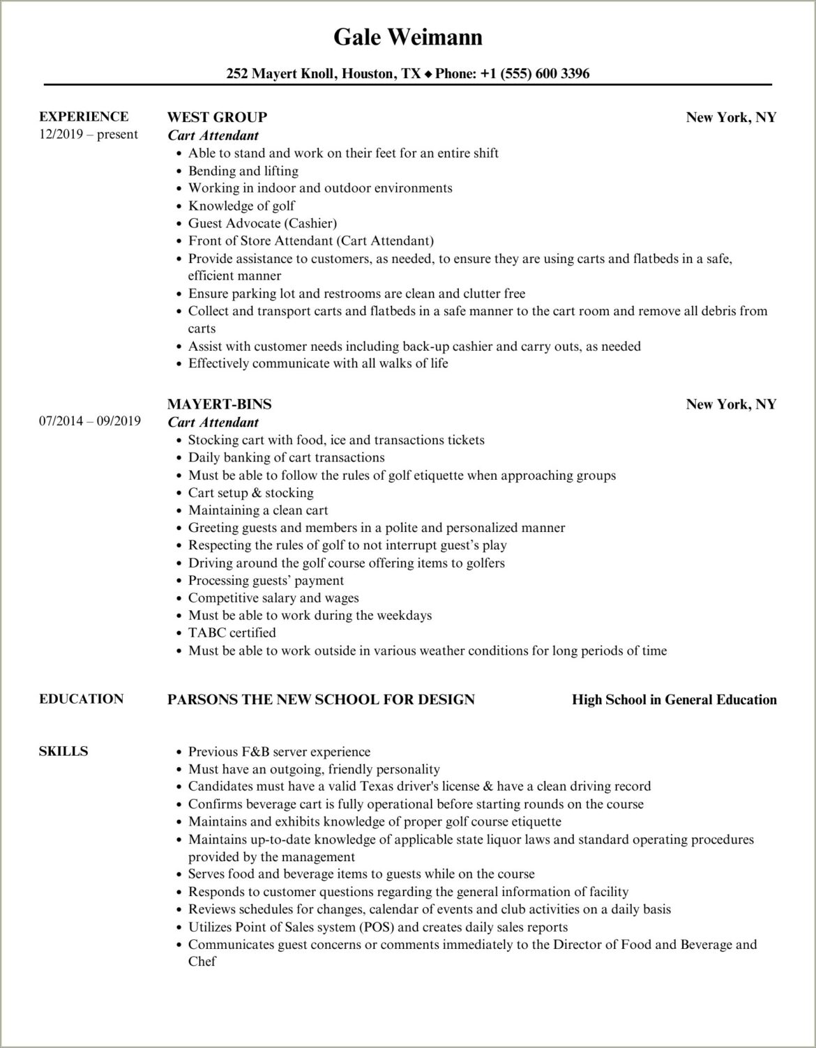 Shopping Cart Attendant Description For Resume