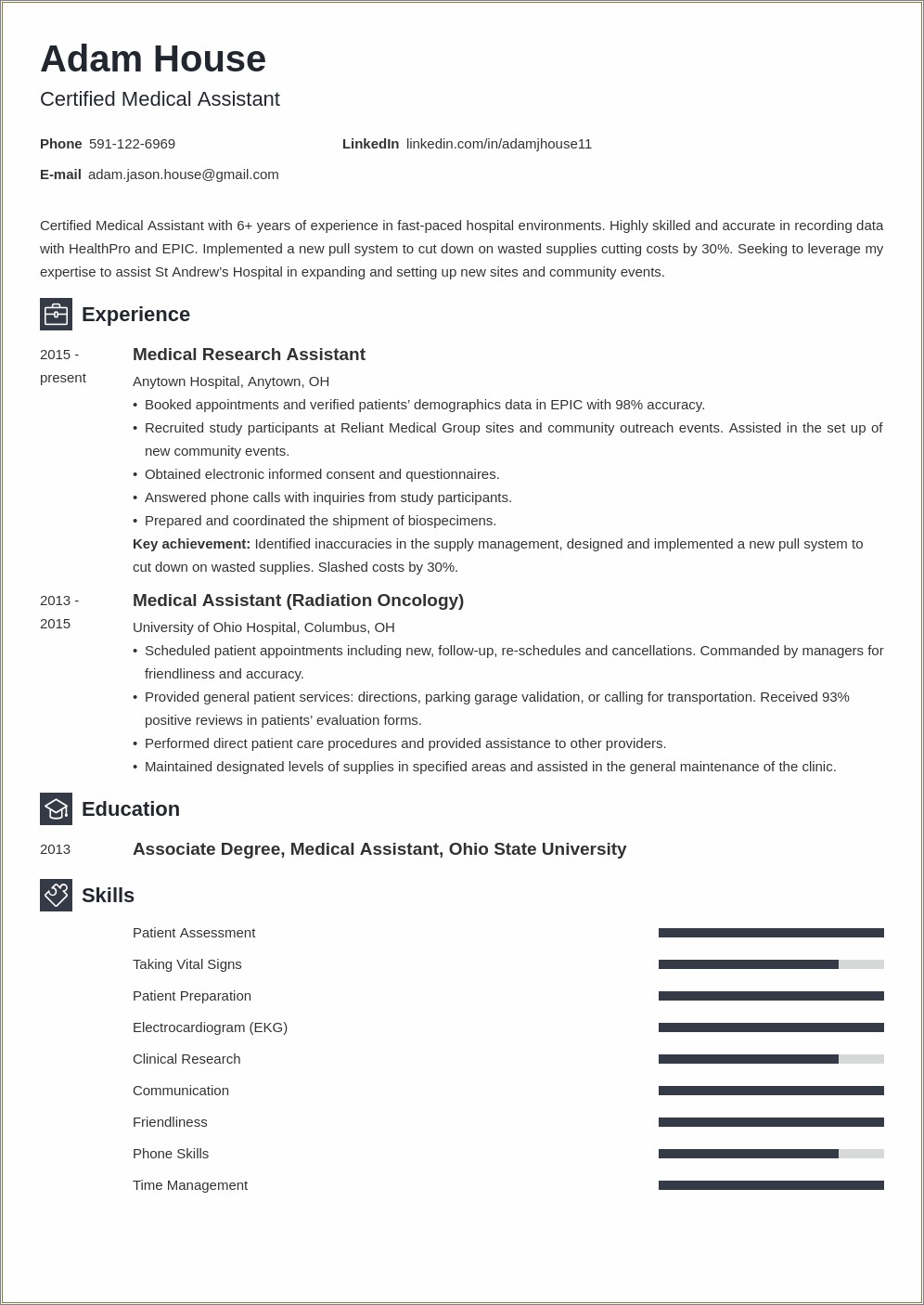 Short Medical Assistant Job Description Resume