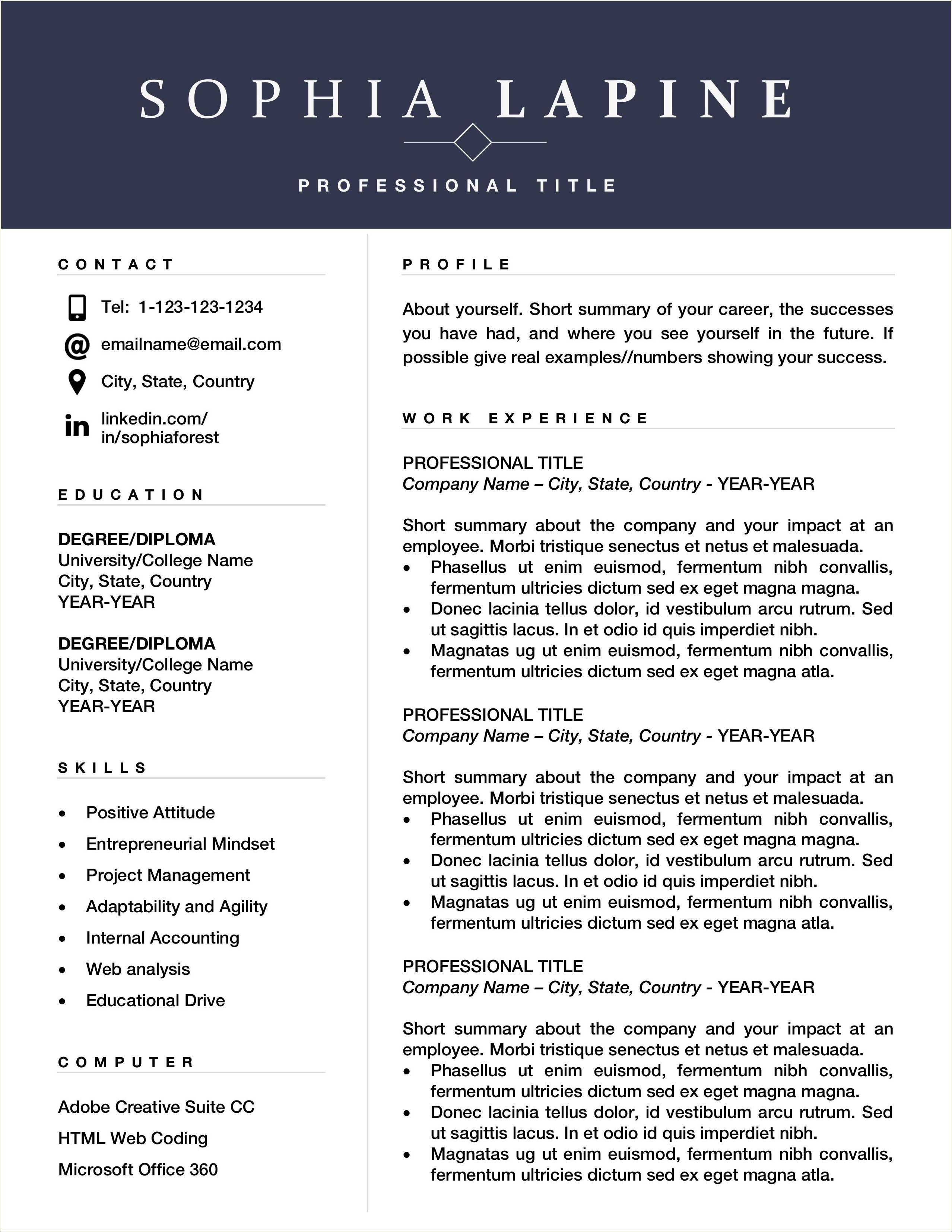 Short Summary About Yourself For Resume