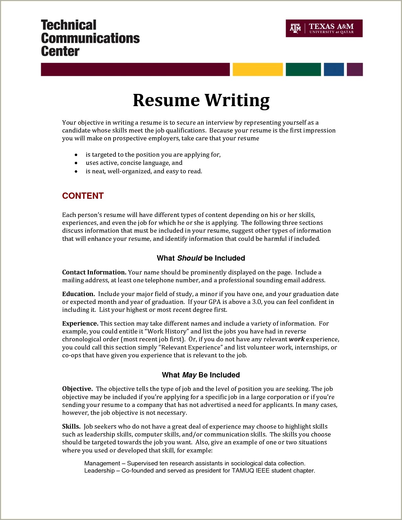 Should College Student Resume Have Objective