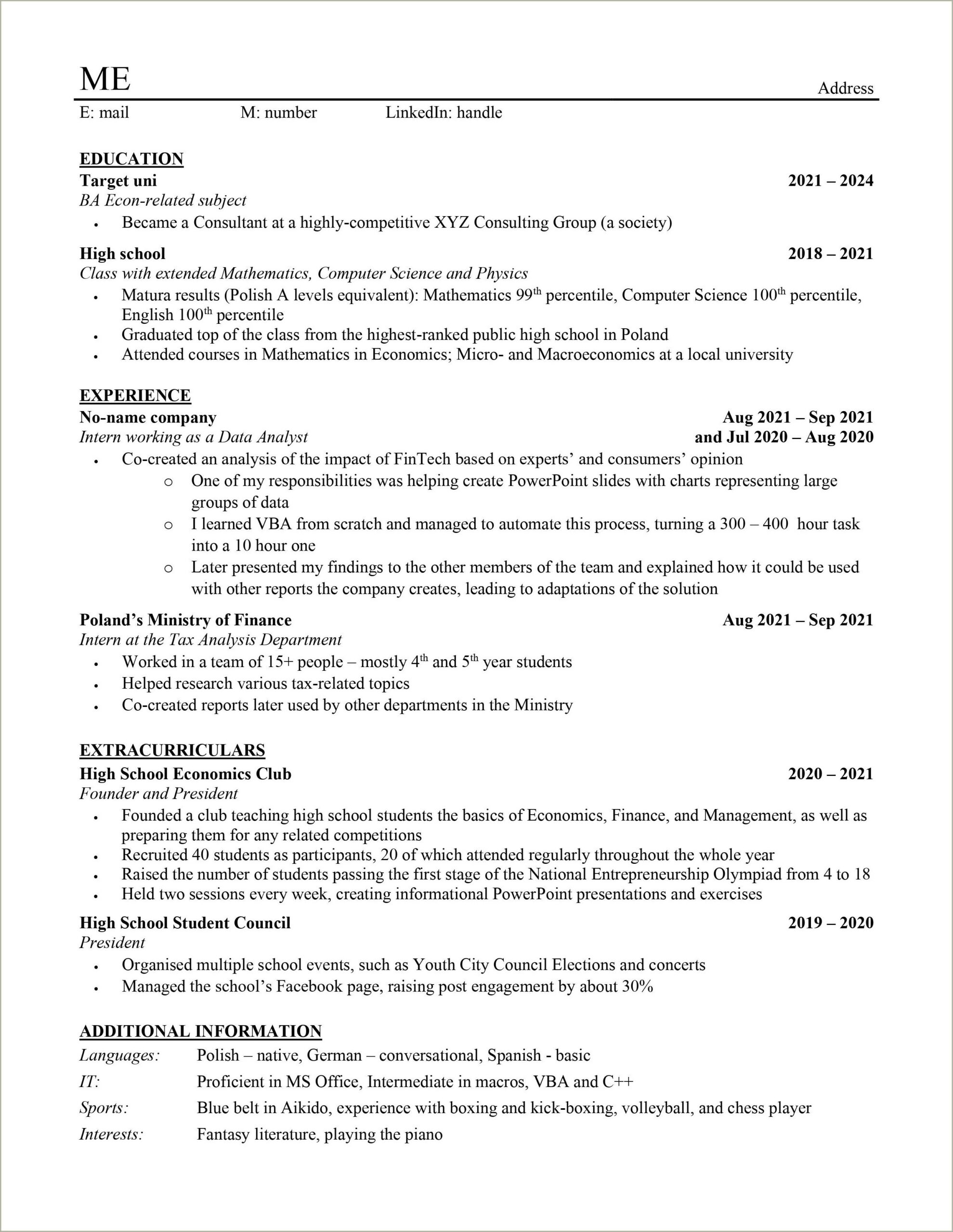 Should I Include High School In Resume Wso