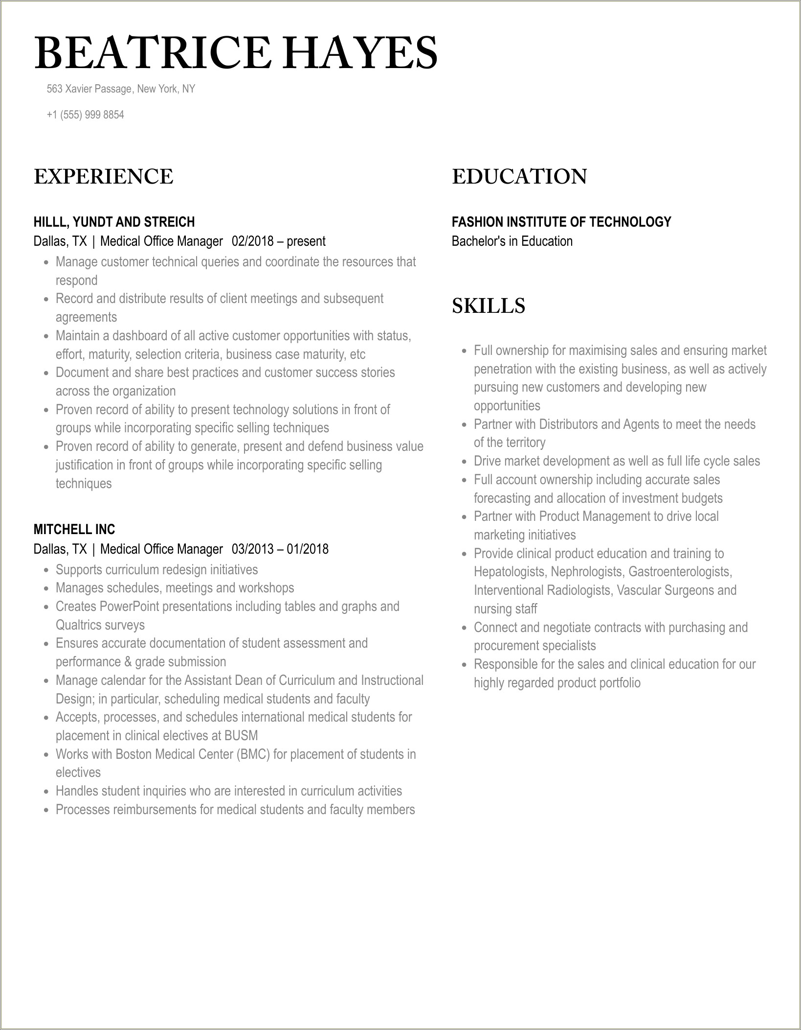 Show Me A Medical Office Managers Resume