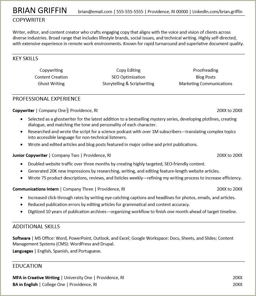 Show Me A Sample Ghost Writer Resume