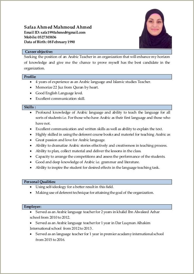 Show Me Teaching Objectives On A Resume