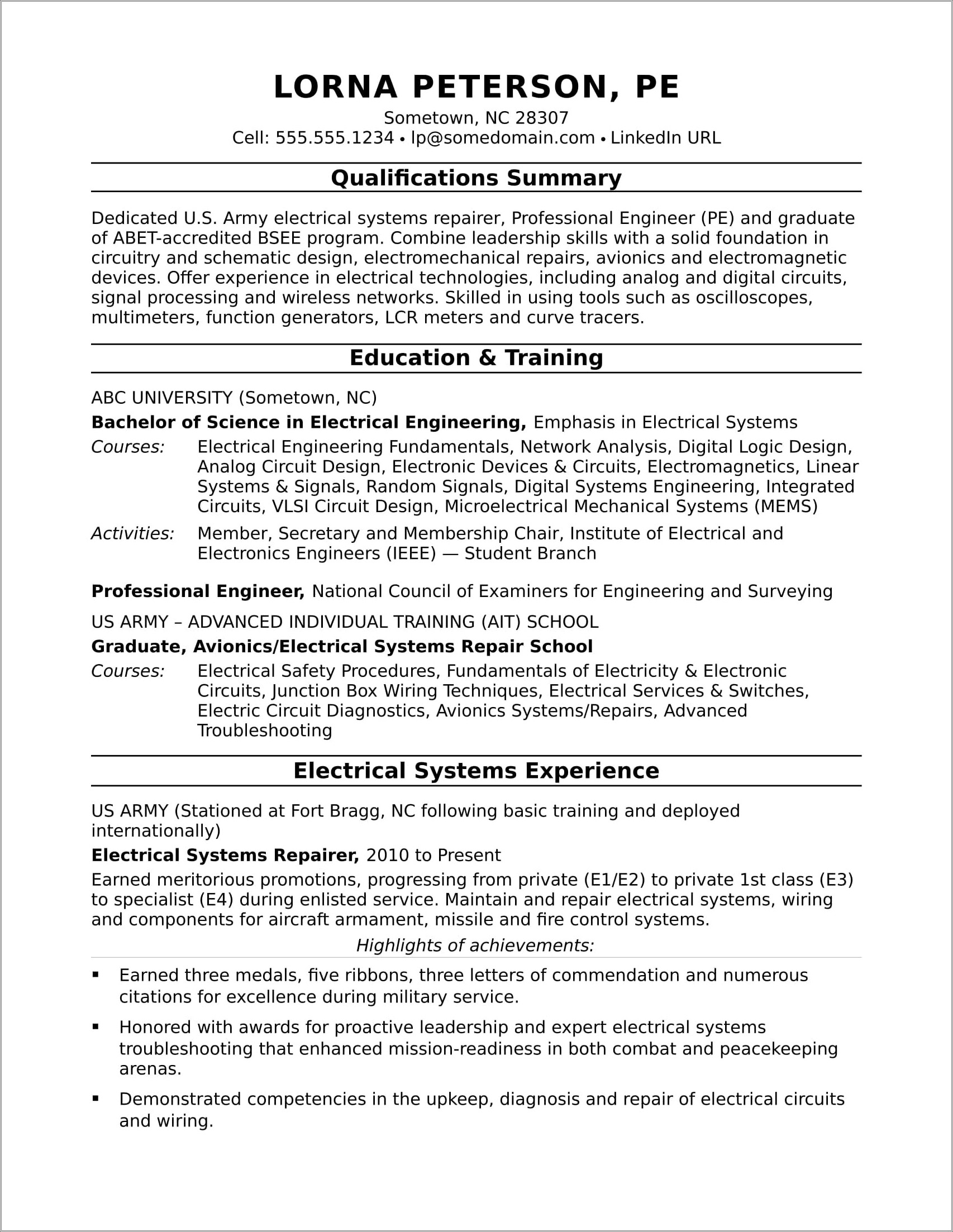 Signal Support Systems Specialist Resume Example