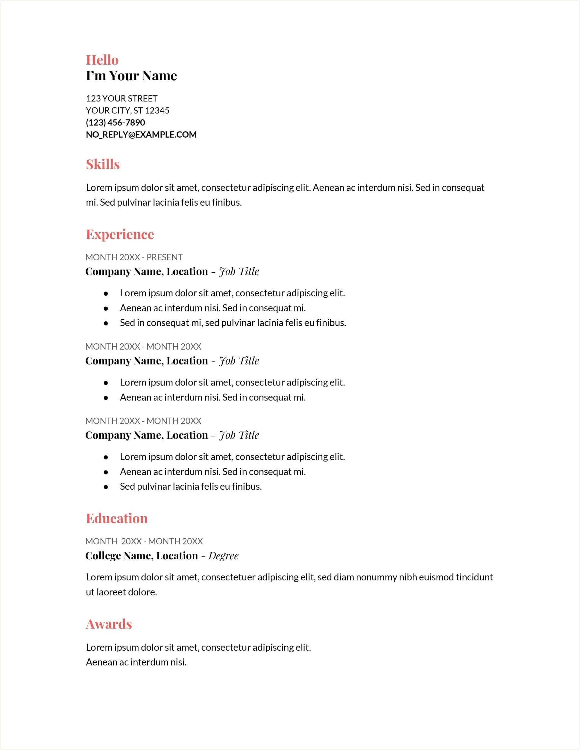 Simple Blank Job Application Resume Format