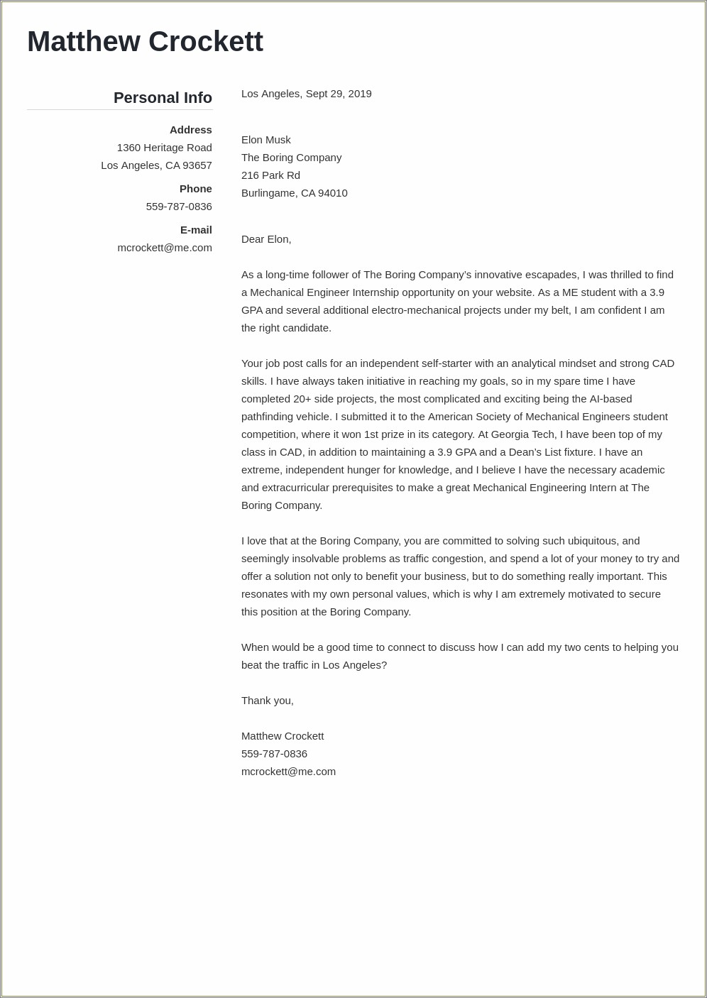 Simple Cover Letter For Maintenance Positon Resume