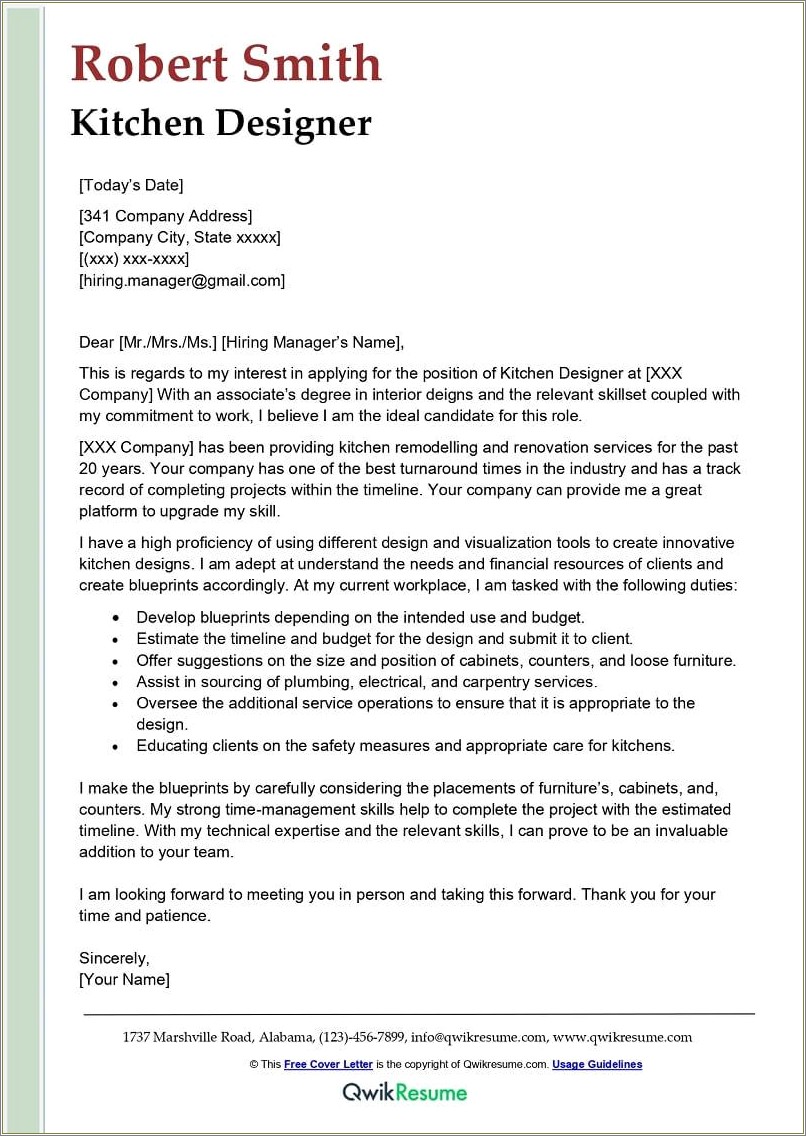 Simple Cover Letter For Resume For Cabinet Maker