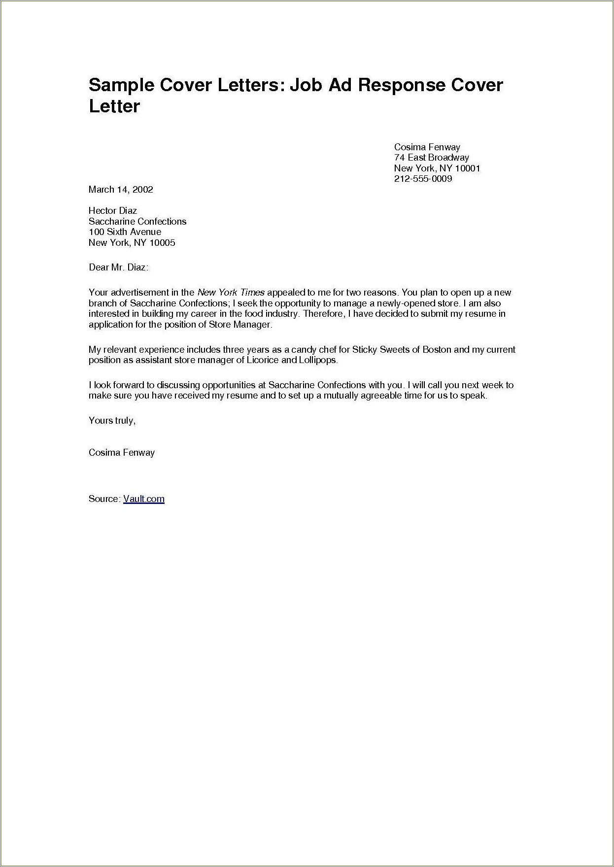 Simple Cover Letter For Resume Pdf