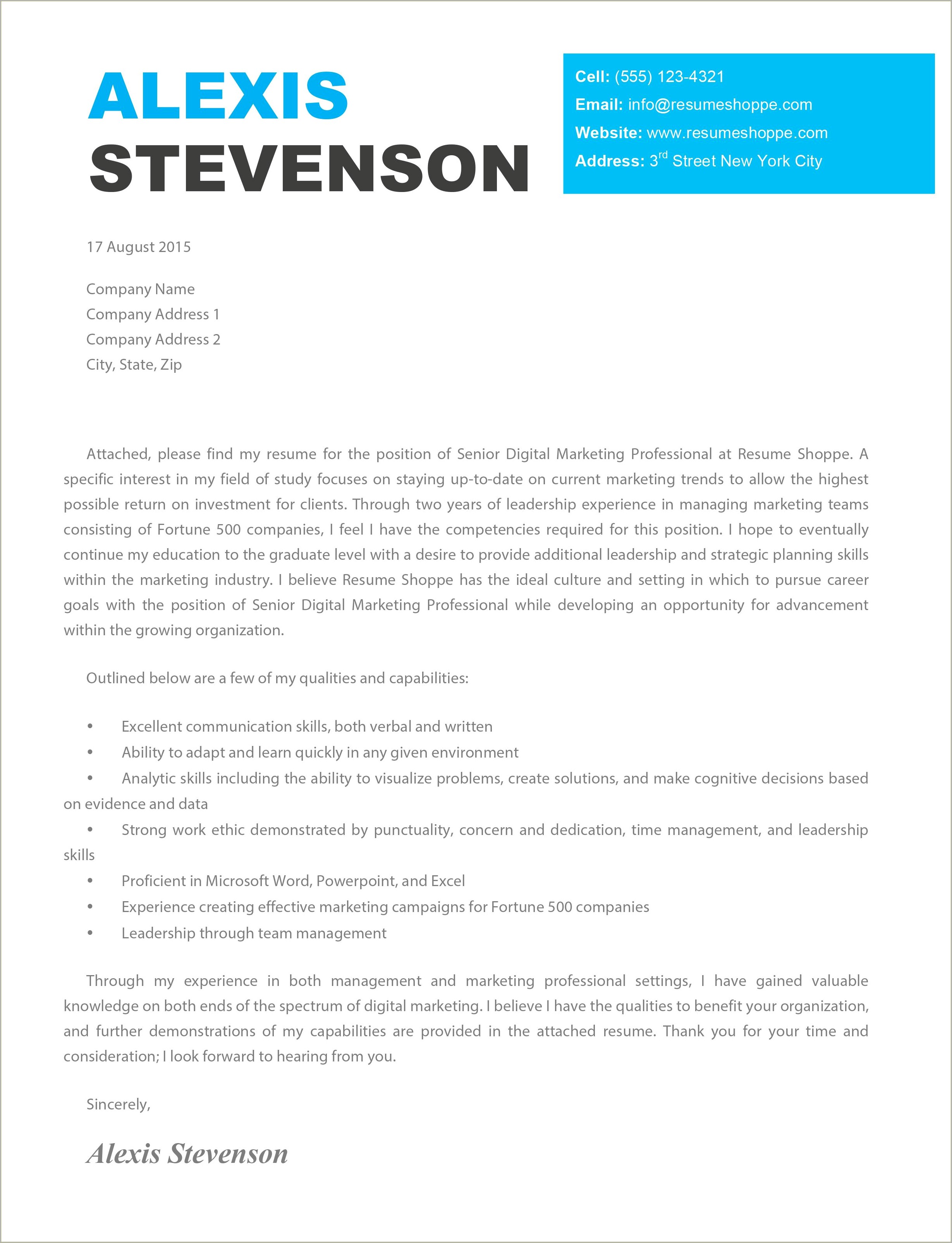 Simple Email Cover Letter With Attached Resume