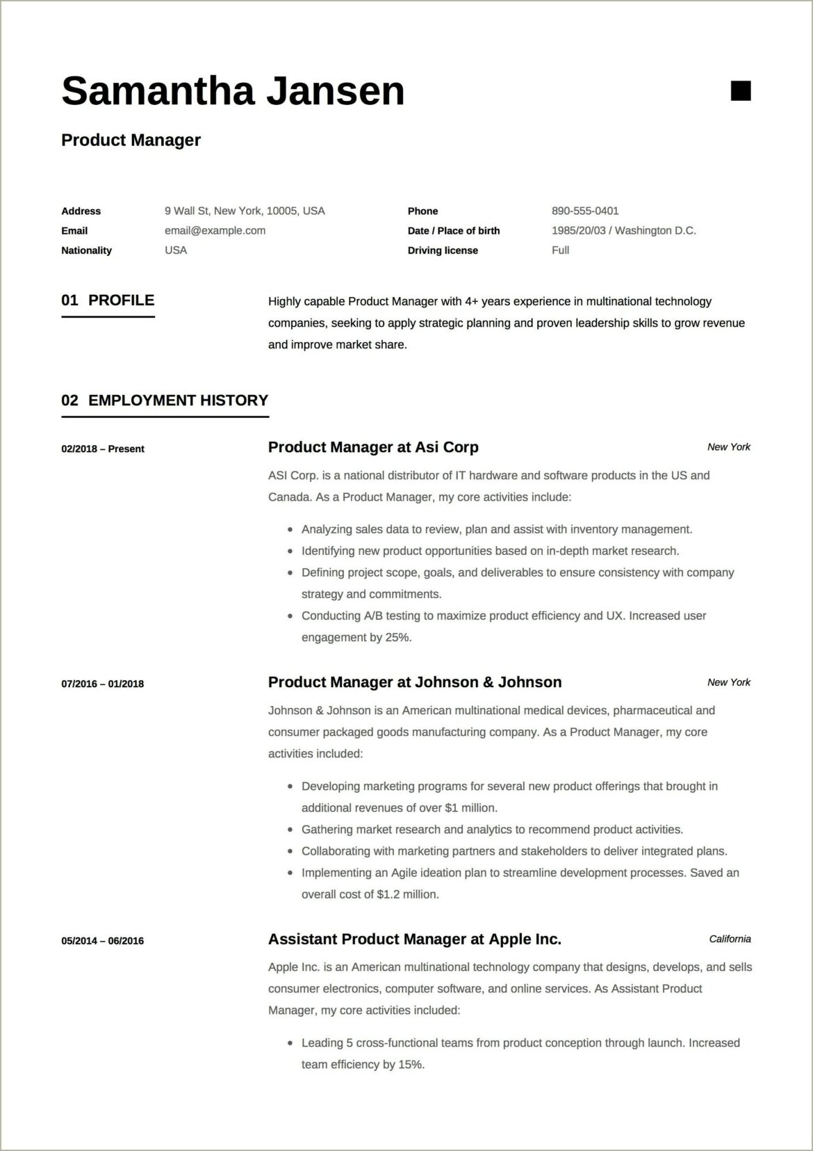 Simple Format For Product Manager Resume