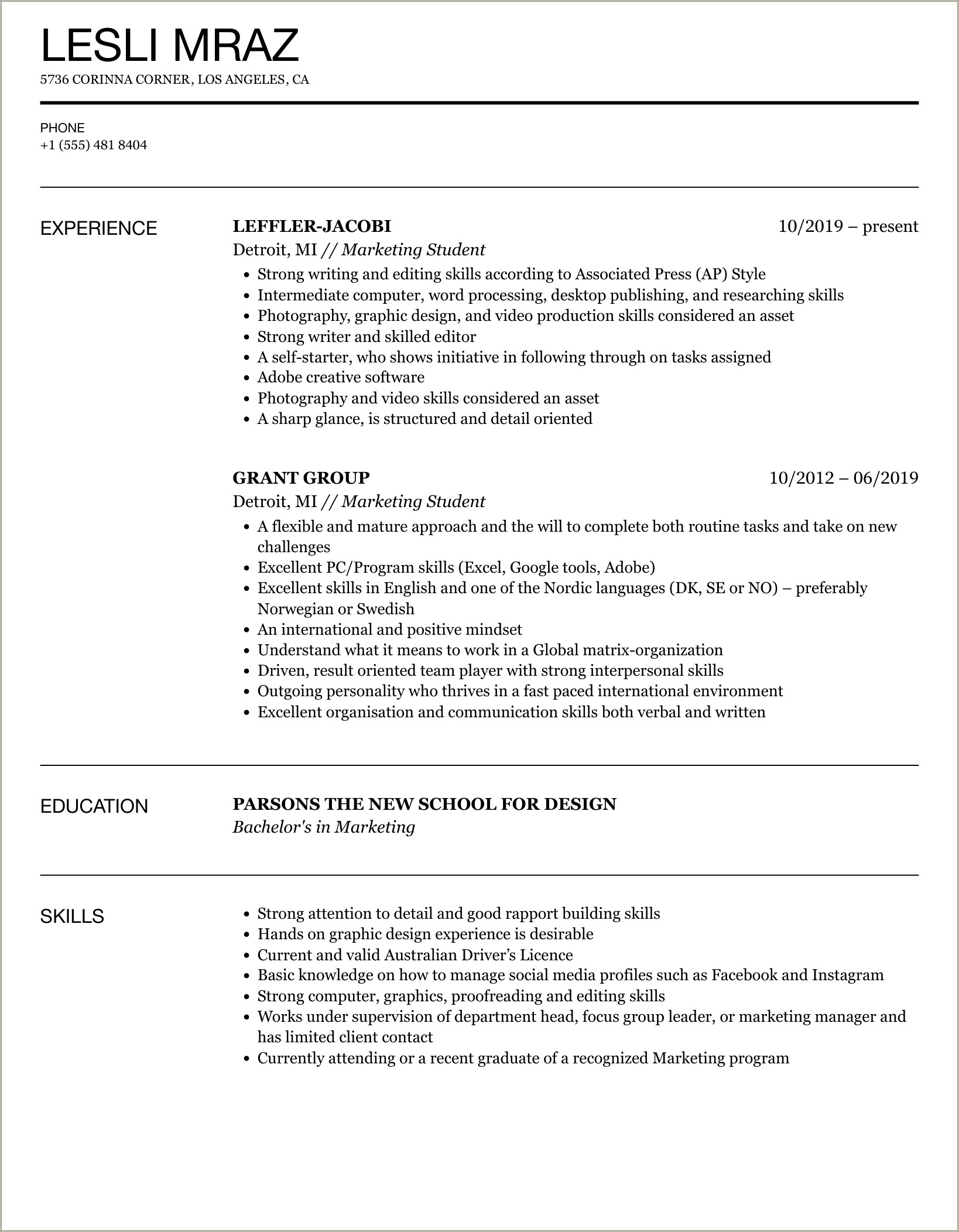 Simple High School Student Resume Template