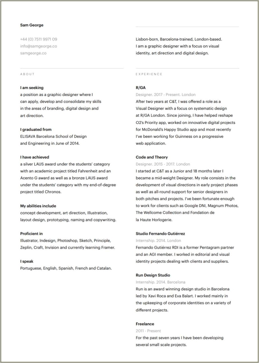 Simple No Experience Graphic Designer Resume