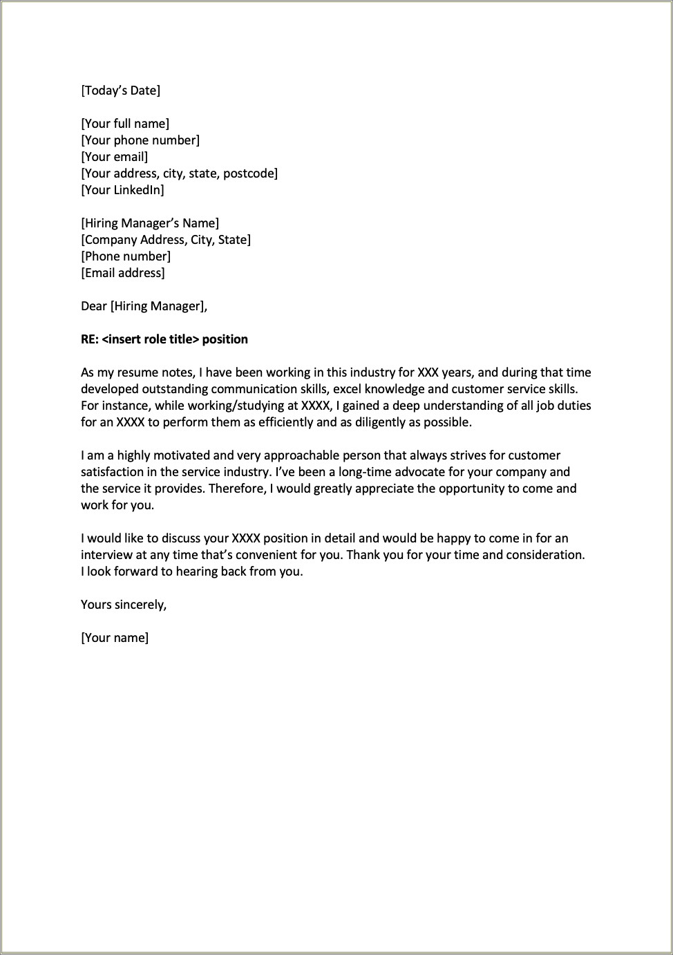 Simple Resume Cover Letter Examples Customer Service