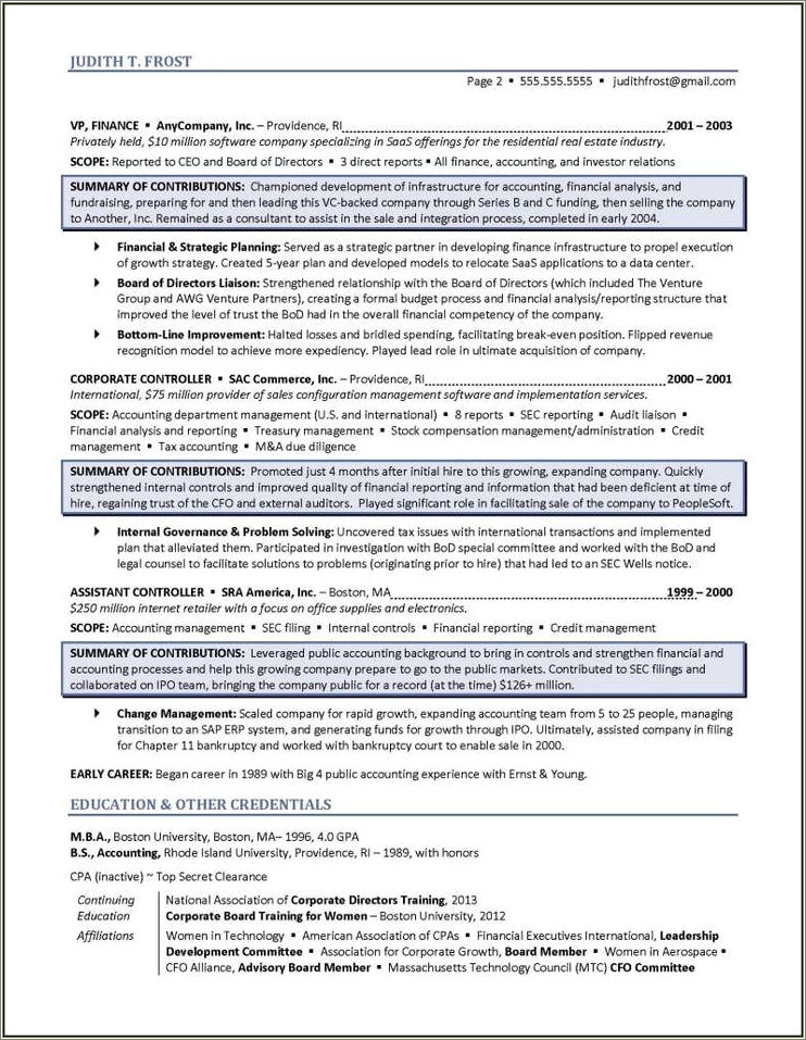 Simple Resume For Board Of Directors Examples