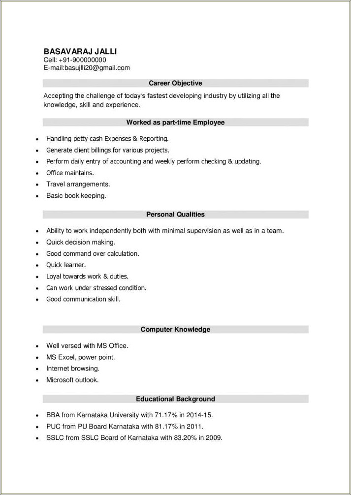 Simple Resume Format For Freshers In Word File