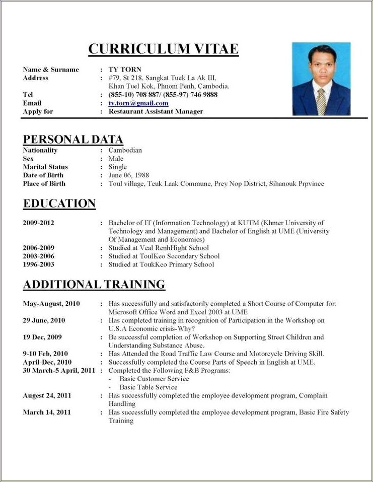 Simple Resume Format For Job Apply