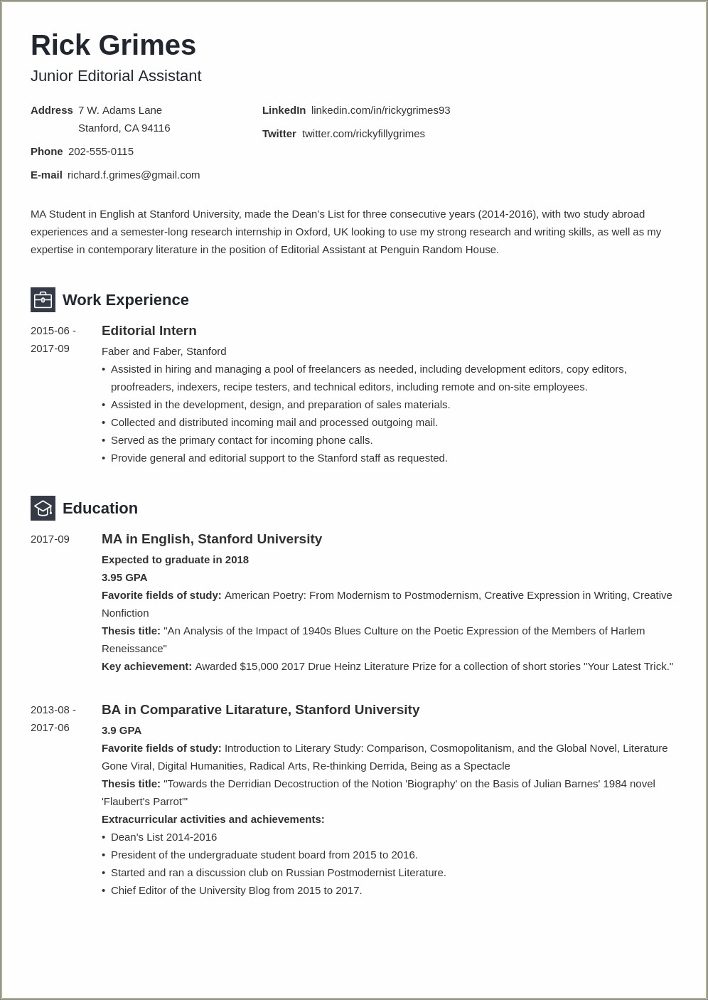 Simple Resume Template For College Students