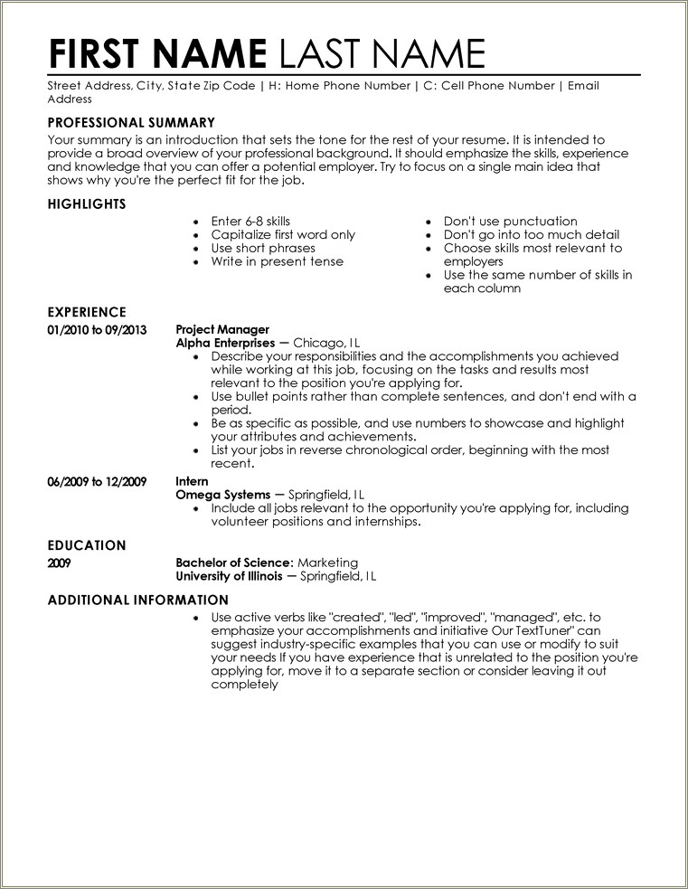 Simple Resume Template For Entry Level Job