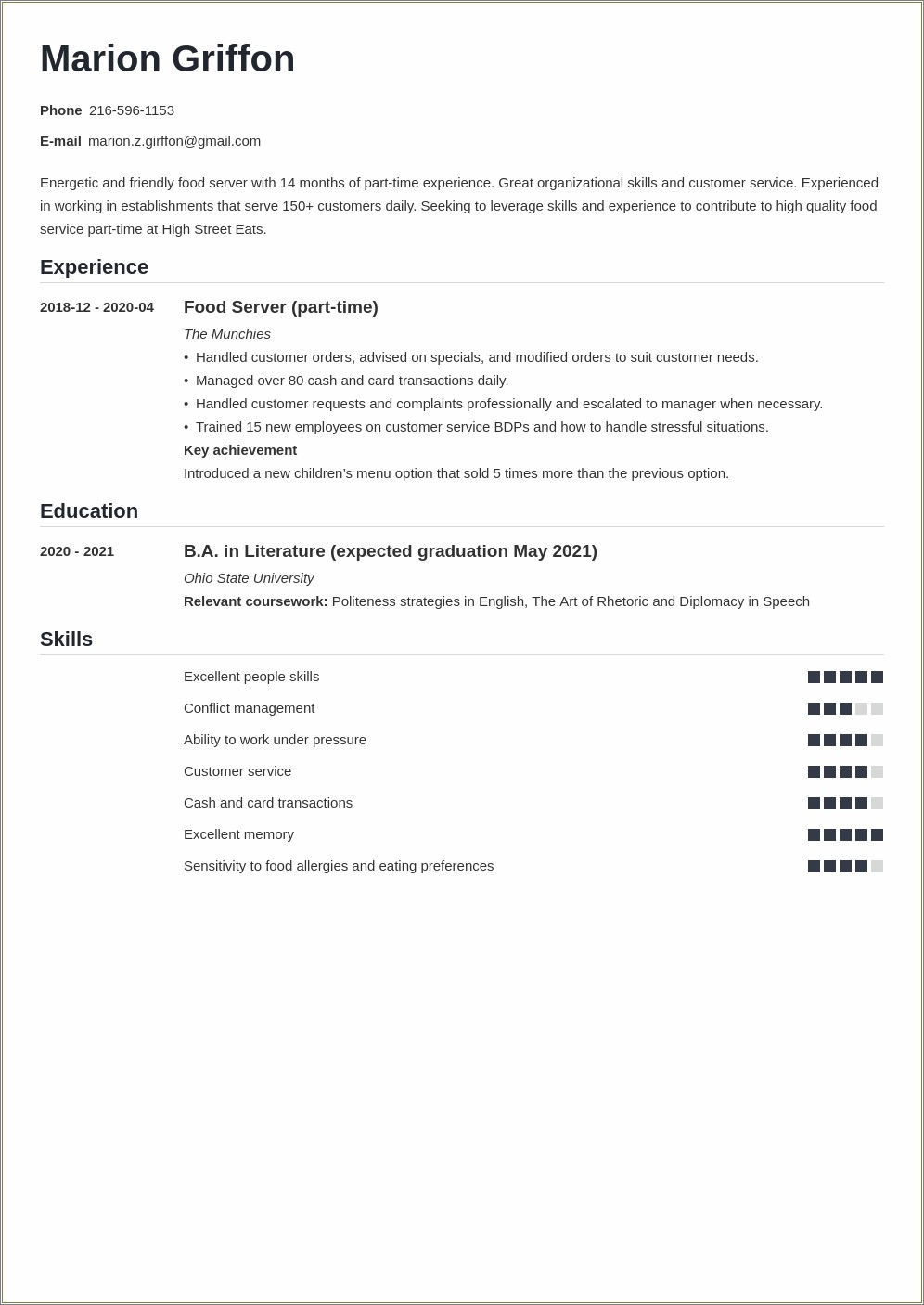 Simple Resume Template For Part Time Job