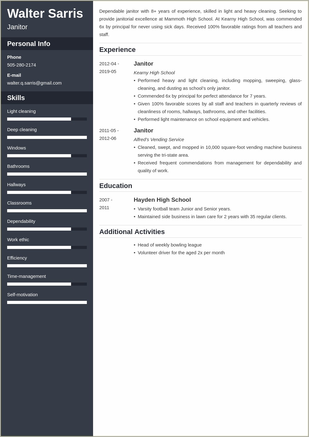 Simple Sample Church Resume For Janitor