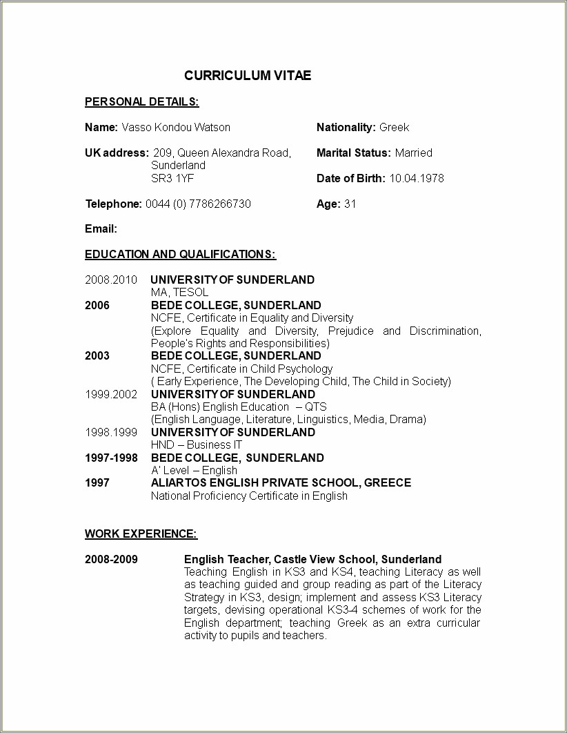 Simple Teacher Resume Format In Word