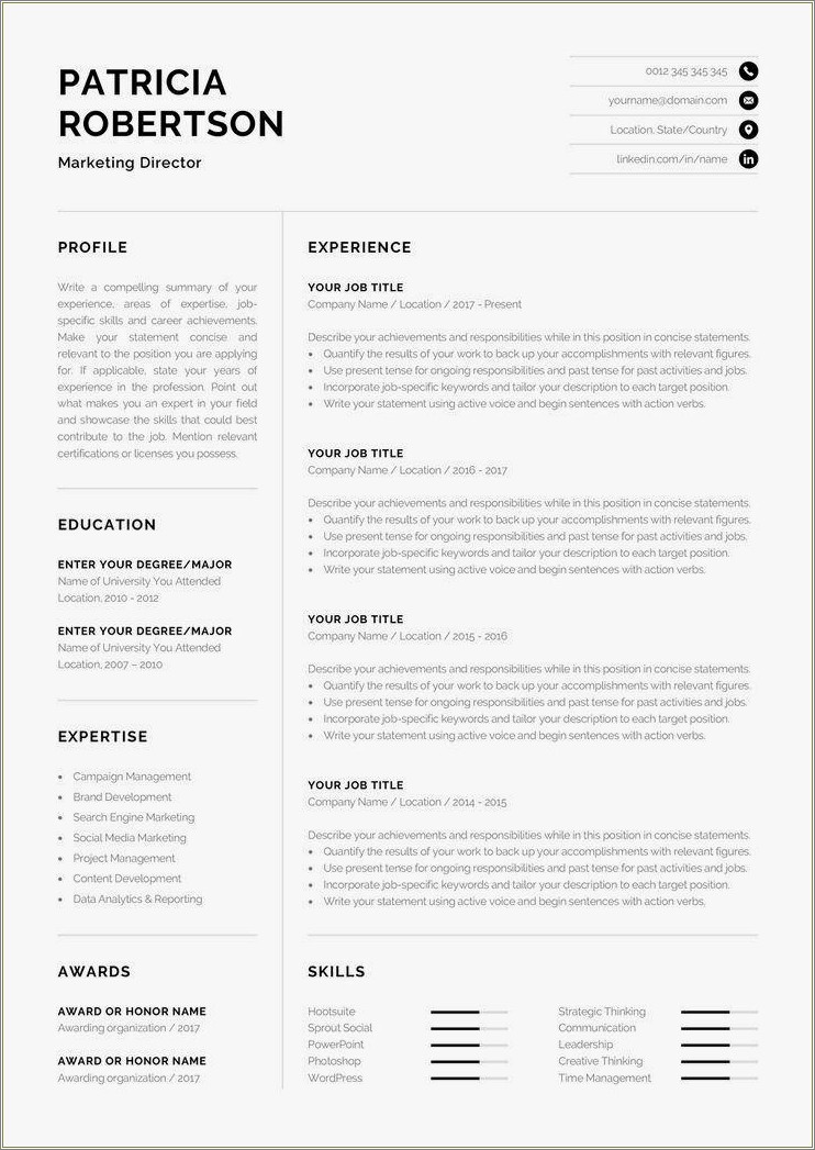 Single Page Word Document Resumes Examples