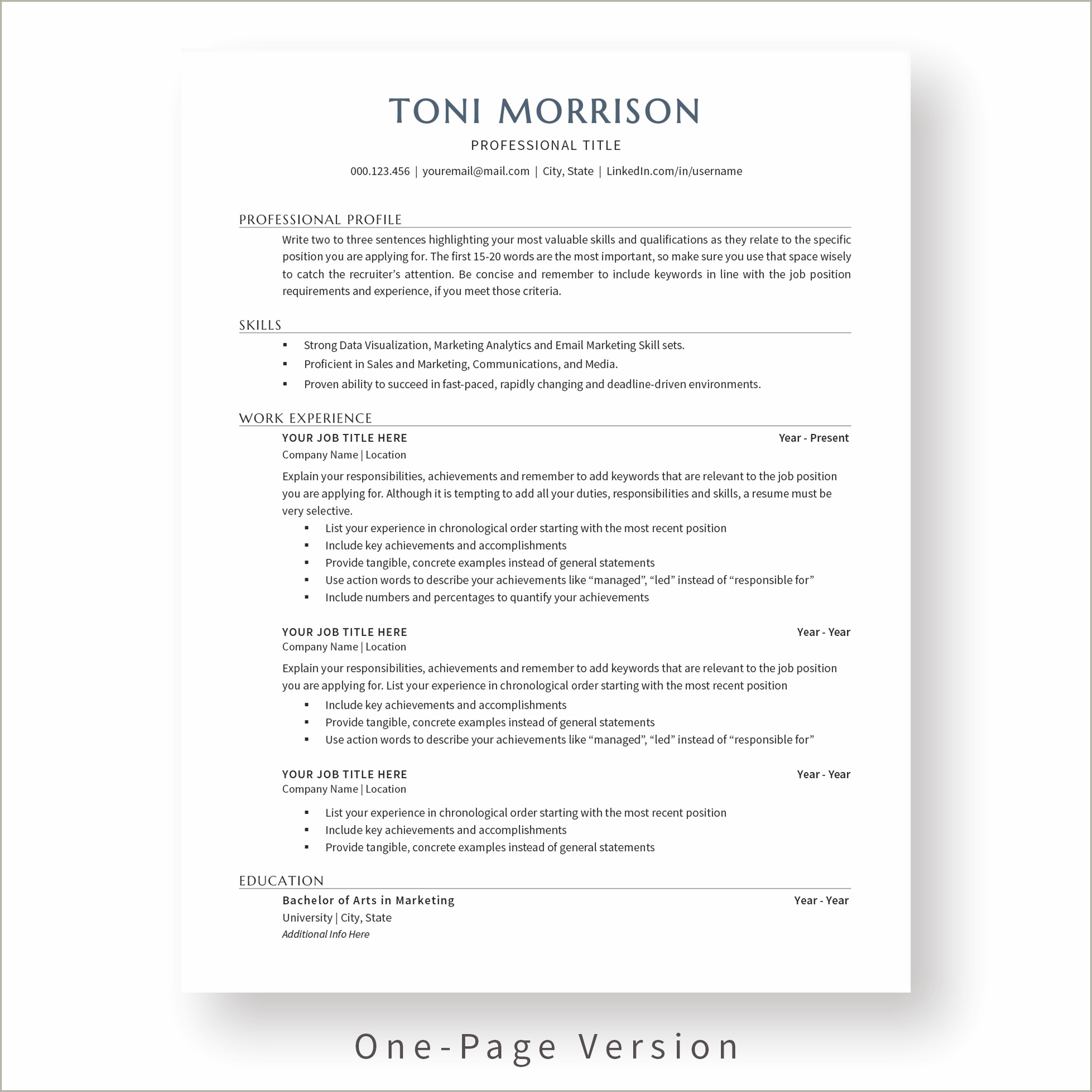 Single Page Word Document Resumes Templates