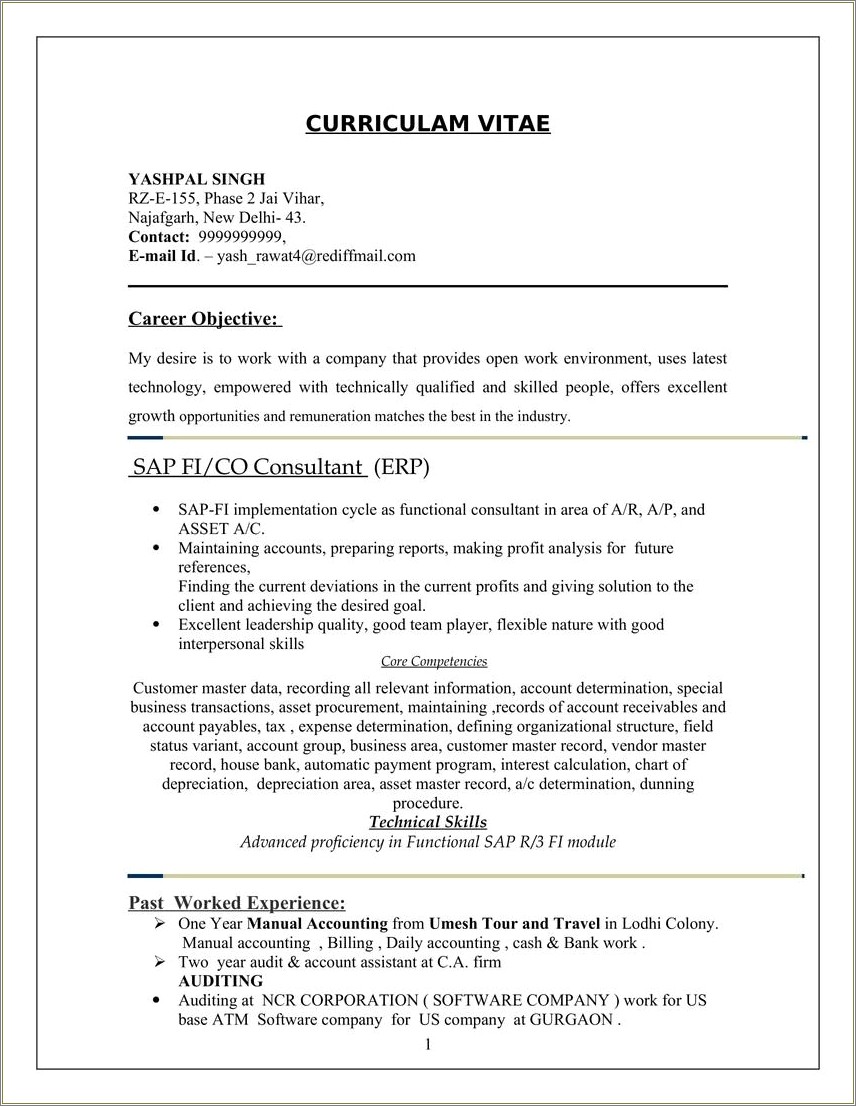 Single Year Of Experience Resume Summary