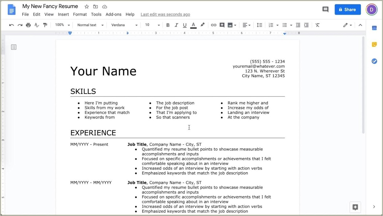 Site Resumegenius.com Google Docs Resume Template