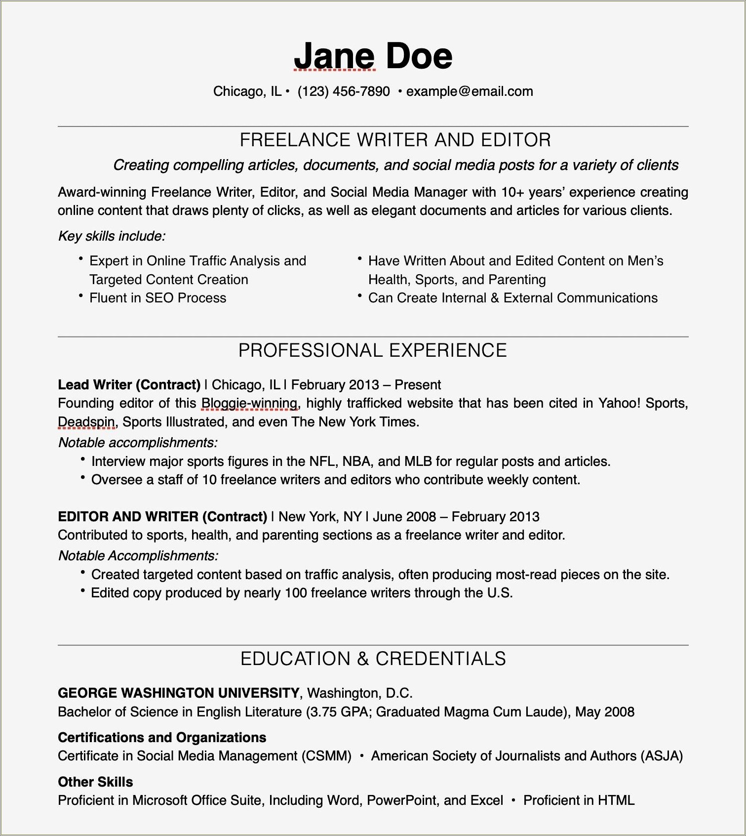 Site Self Employed Job On Resume