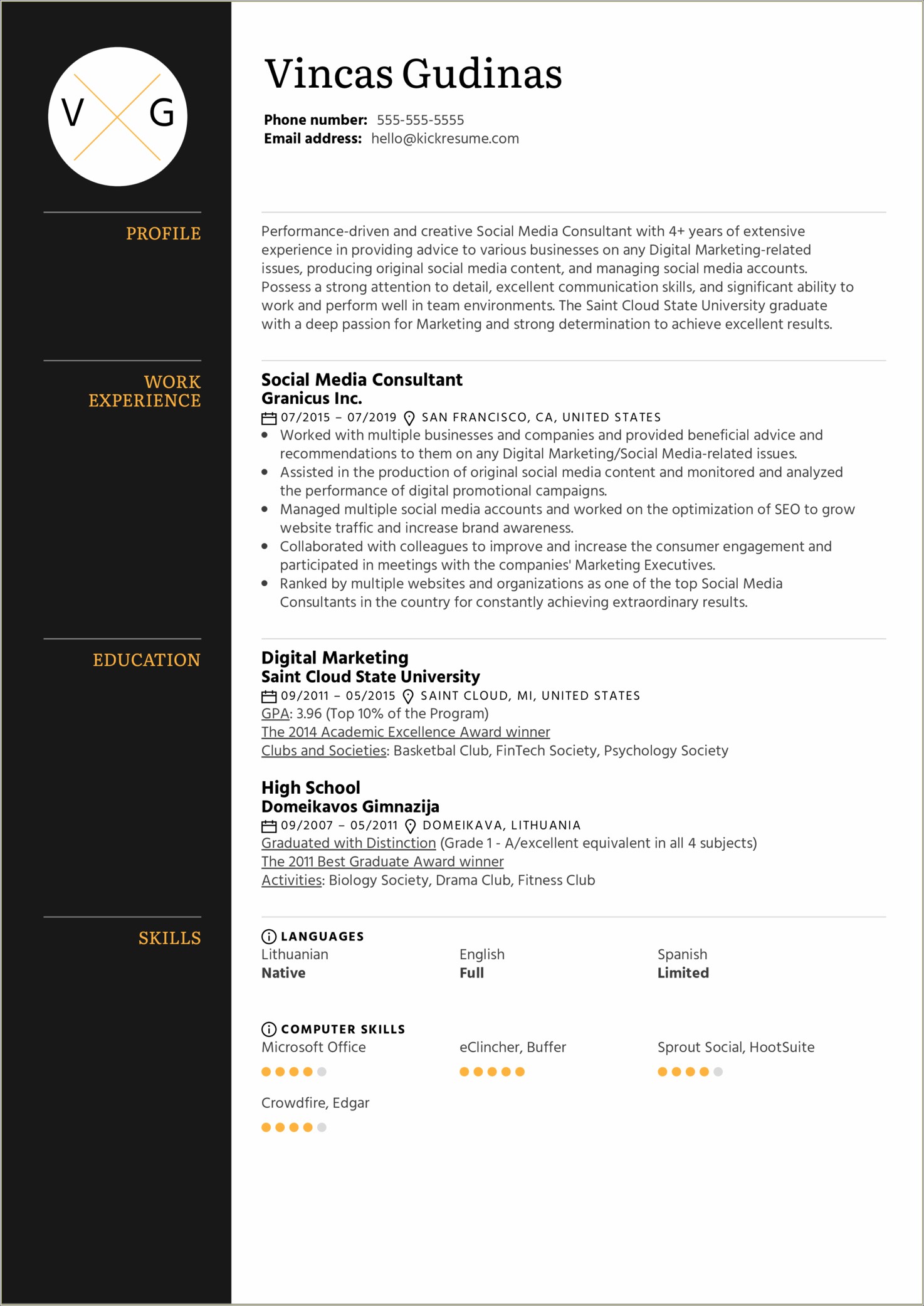 Skill Based Resume For Social Media