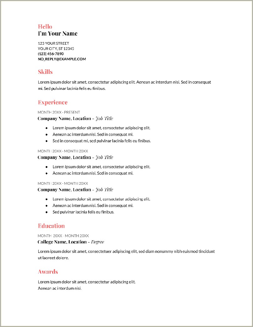 Skill Based Resume Template Google Docs