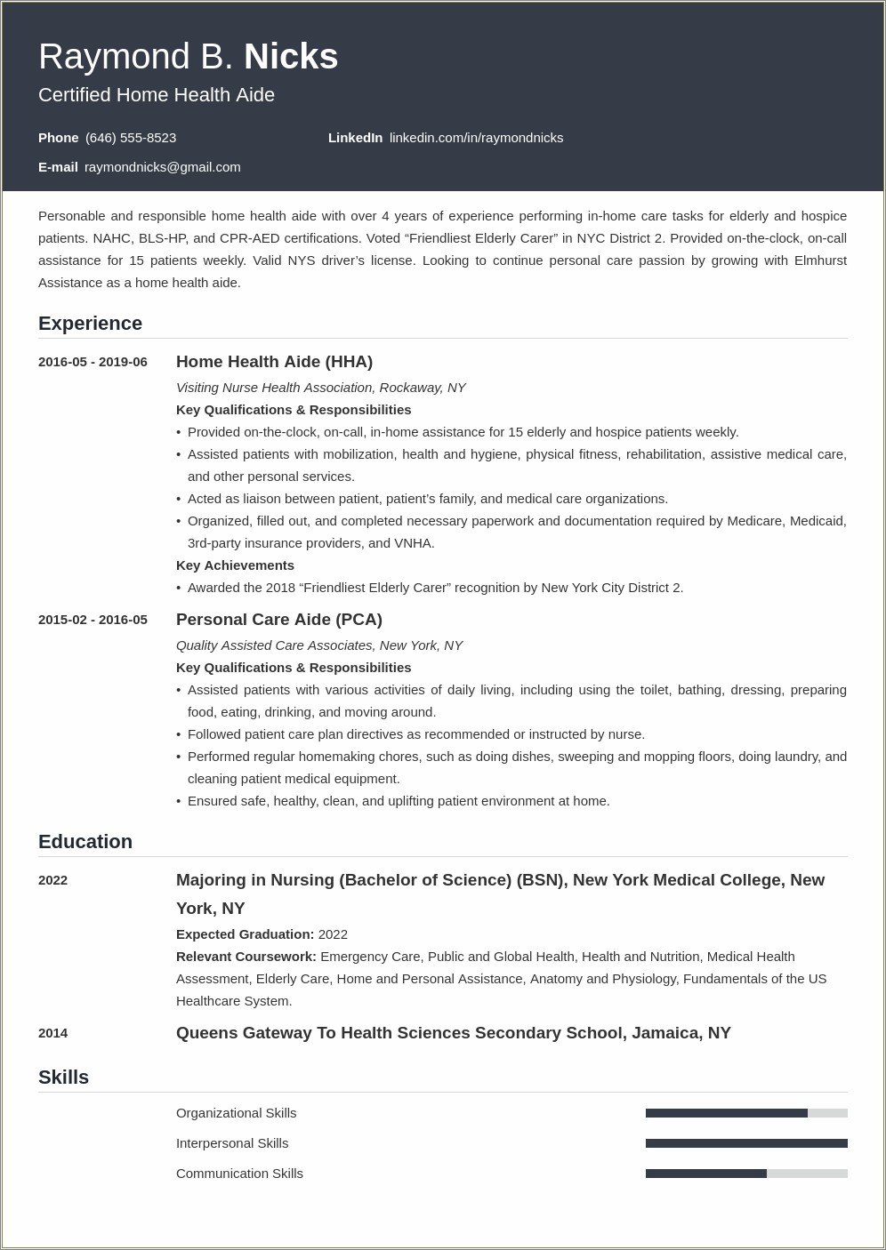 Skill Resume For Personal Care Assistant