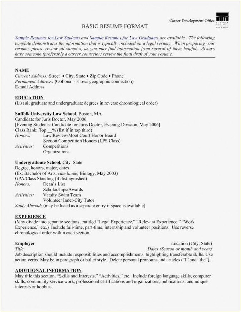 Skill Section For Law Students On Resume