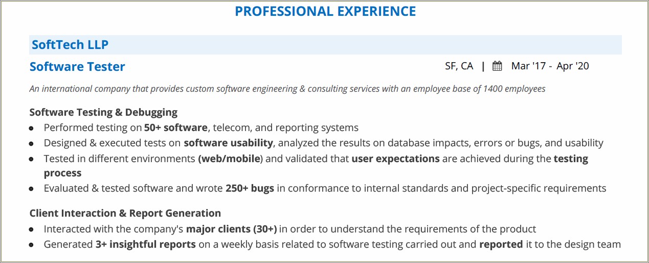 Skill Set Resume Templates For Test Engineer