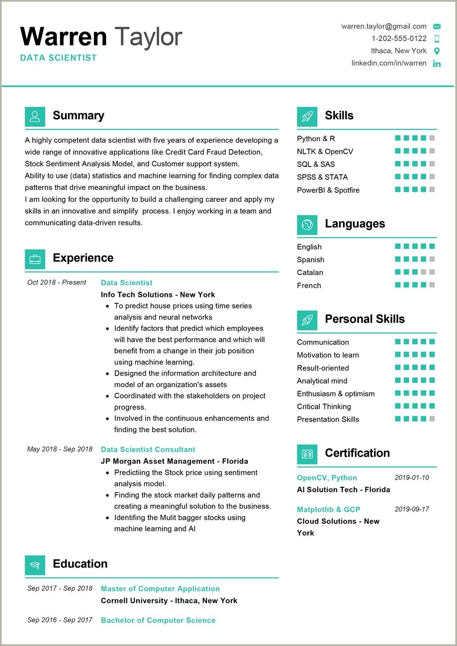 Skill Summary For Computer Science Resume